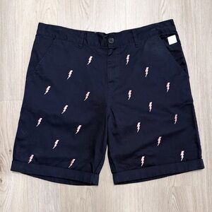 Kith Navy Blue Salmon Embroidered Lightening Bolt Cuffed White Label Shorts 34